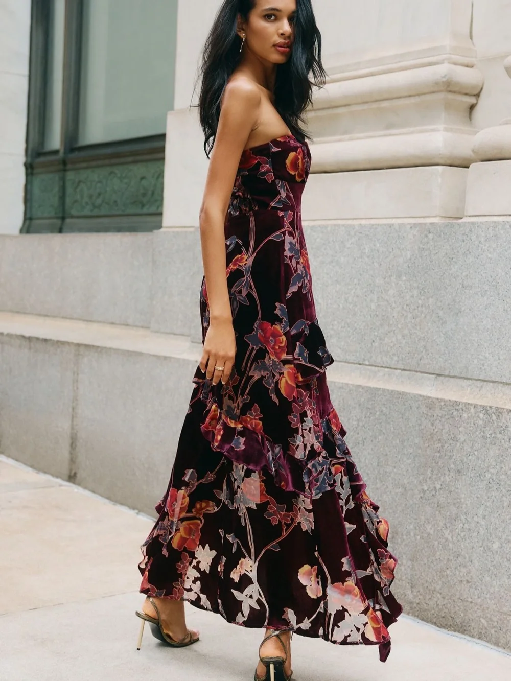 Endless Rose Strapless Ruffles Velvet High-Low Dress - Picture 2 of 5